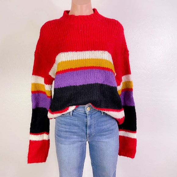 NWT Sanctuary x REVOVLE Party Stripe Sweater Wool Alpaca Soft Red Yellow Purple - Picture 13 of 16